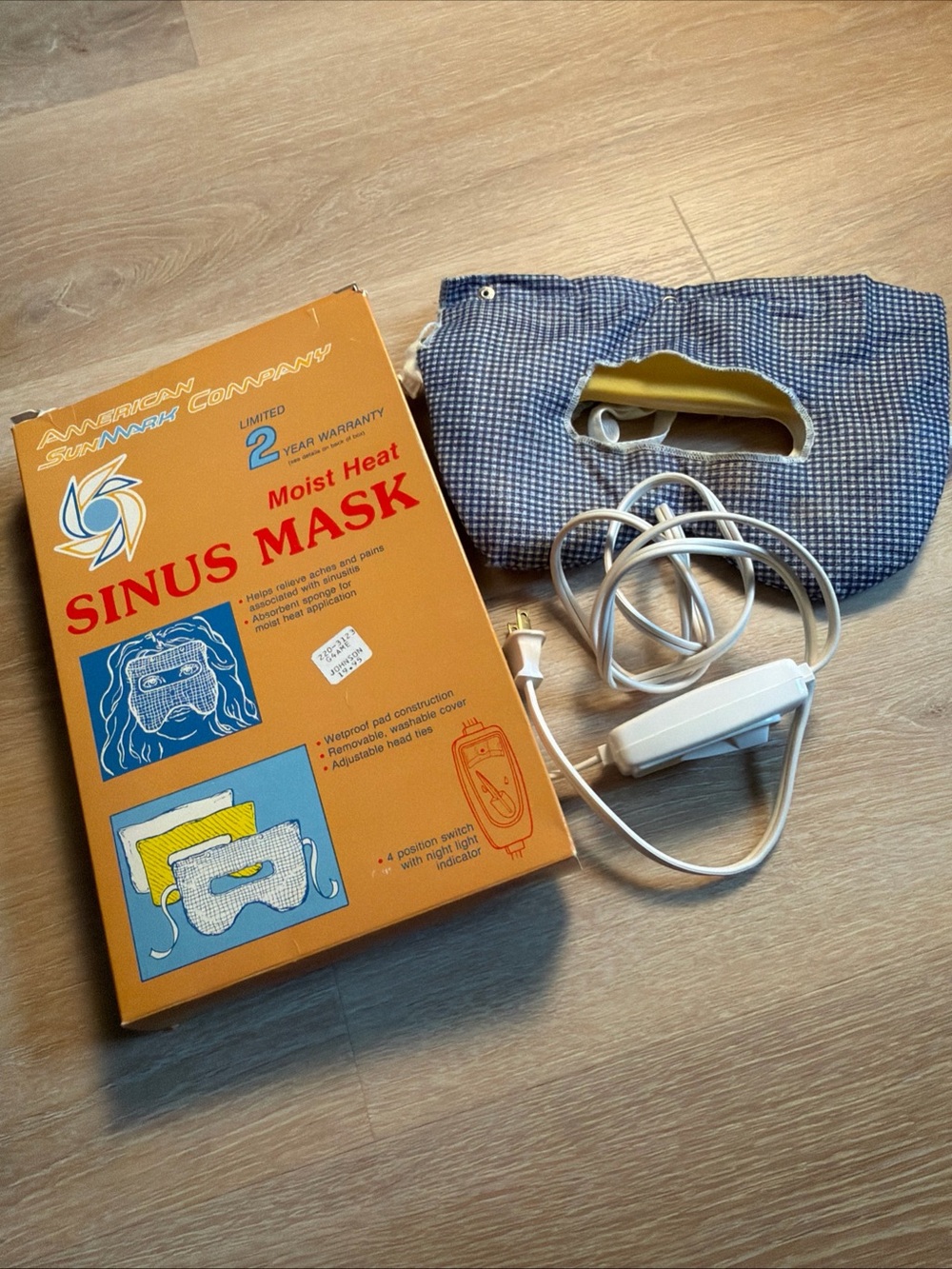 Vintage Retro Sunmark Electric Moist Heat Sinus Mask Heating Pad Therapy Works